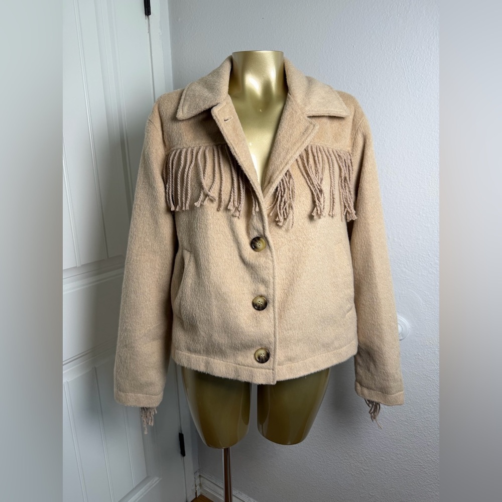 RSQ Tan Teddy Jacket with Fringe S